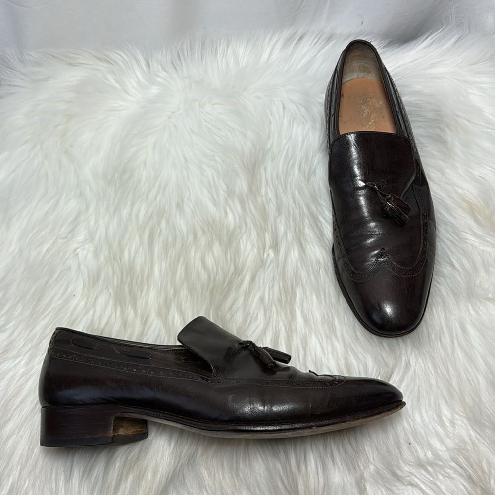 Salvatore Ferragamo Brown Leather Wingtip Tassel‎ Loafers Sz 8D